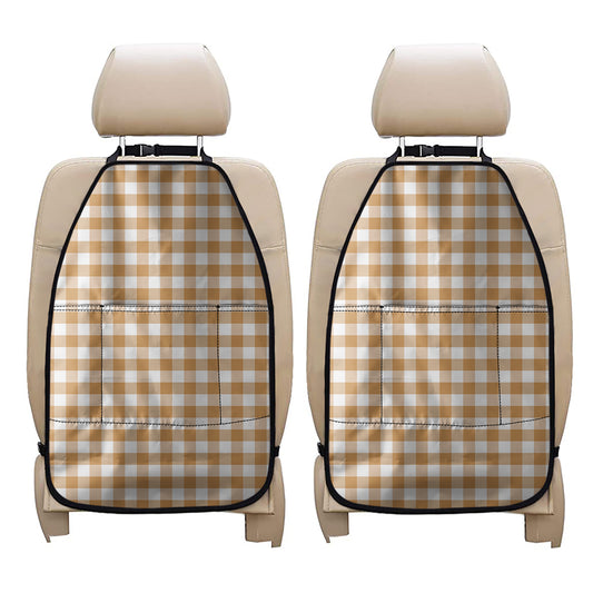 Brown And White Gingham Pattern Print Car Seat Organizers
