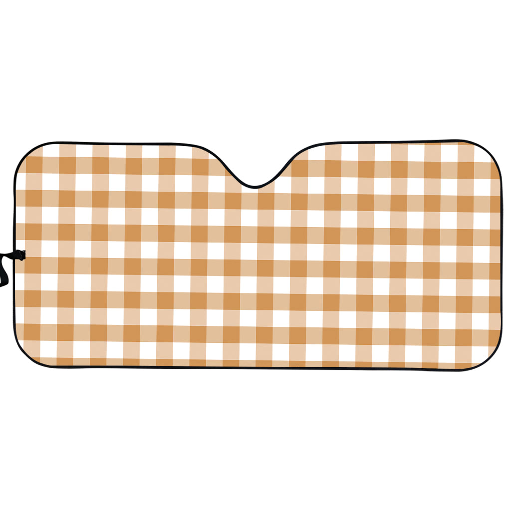 Brown And White Gingham Pattern Print Car Sun Shade