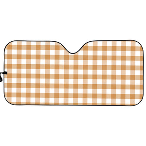 Brown And White Gingham Pattern Print Car Sun Shade