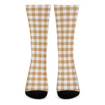 Brown And White Gingham Pattern Print Crew Socks