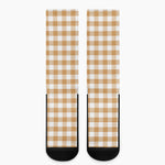 Brown And White Gingham Pattern Print Crew Socks