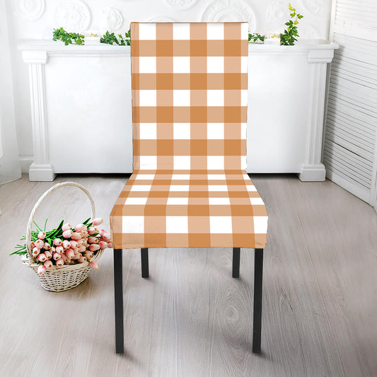 Brown And White Gingham Pattern Print Dining Chair Slipcover