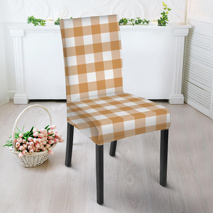 Brown And White Gingham Pattern Print Dining Chair Slipcover