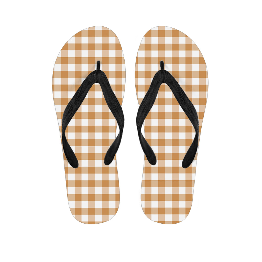Brown And White Gingham Pattern Print Flip Flops