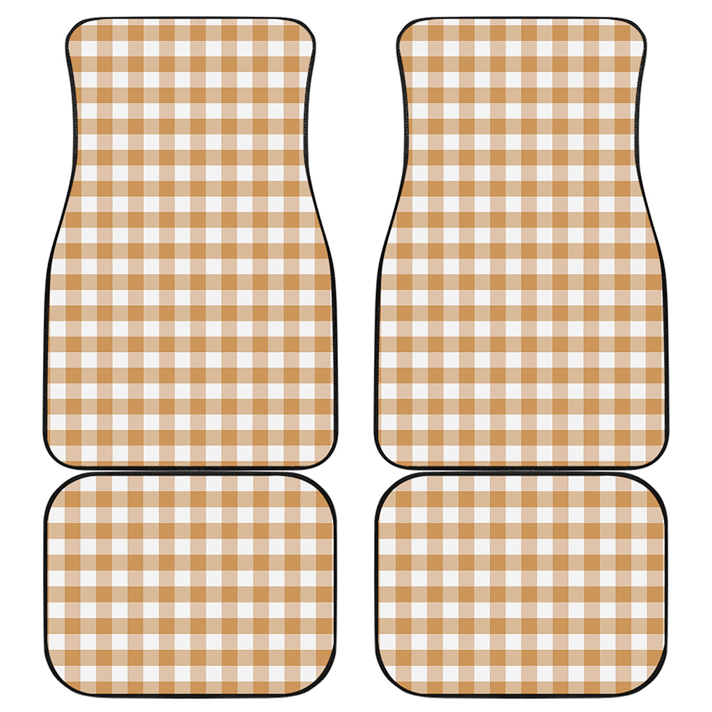 Brown And White Gingham Pattern Print Front and Back Car Floor Mats
