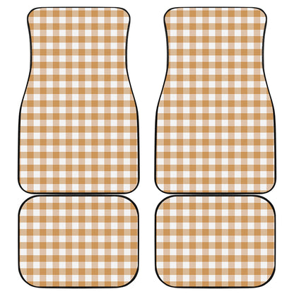 Brown And White Gingham Pattern Print Front and Back Car Floor Mats