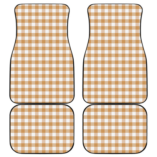Brown And White Gingham Pattern Print Front and Back Car Floor Mats