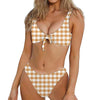 Brown And White Gingham Pattern Print Front Bow Tie Bikini