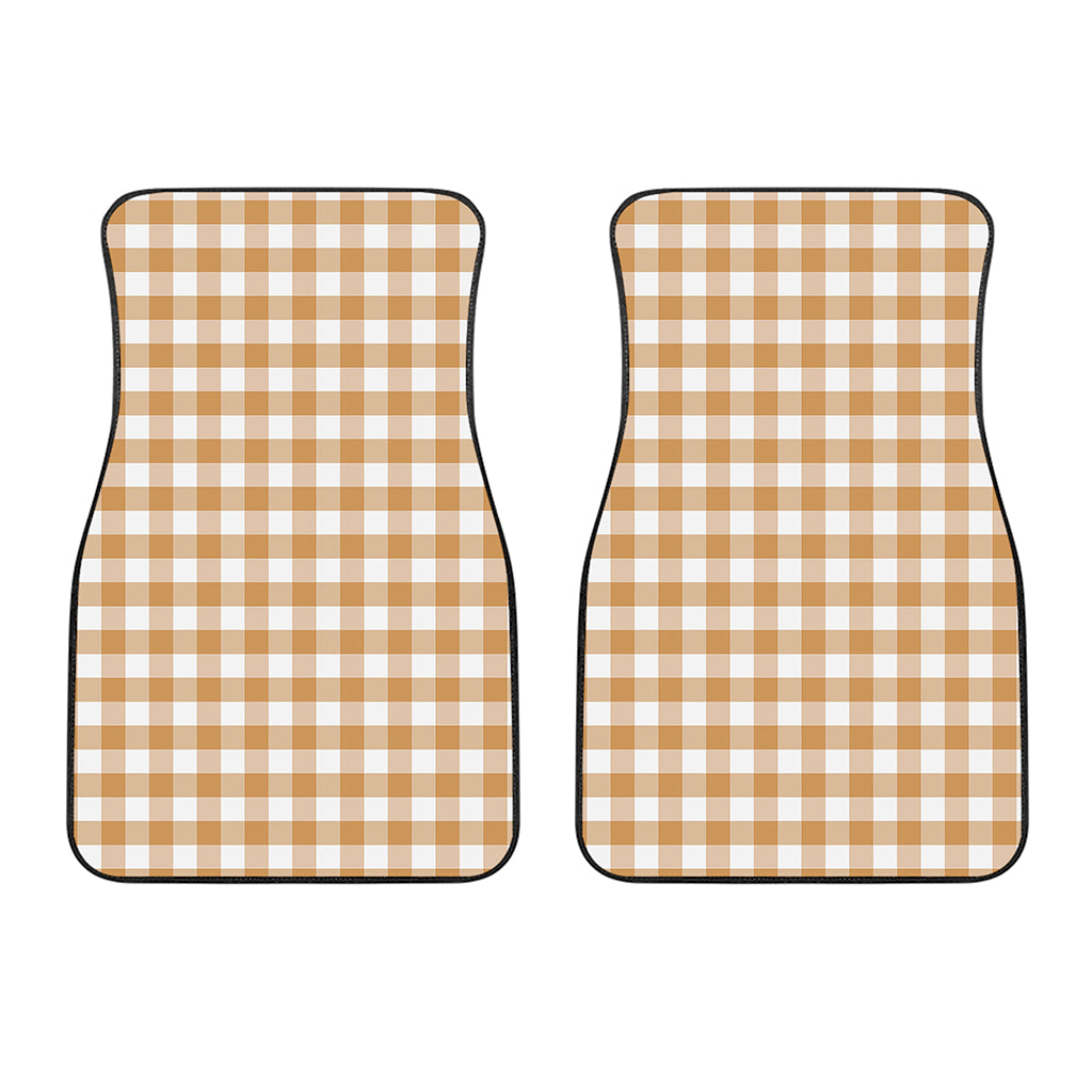 Brown And White Gingham Pattern Print Front Car Floor Mats