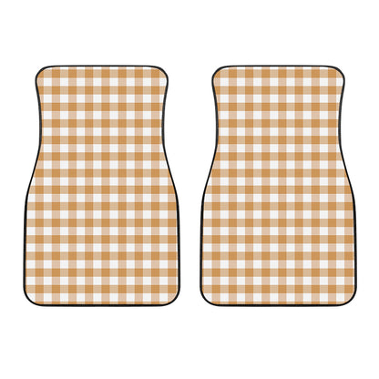 Brown And White Gingham Pattern Print Front Car Floor Mats