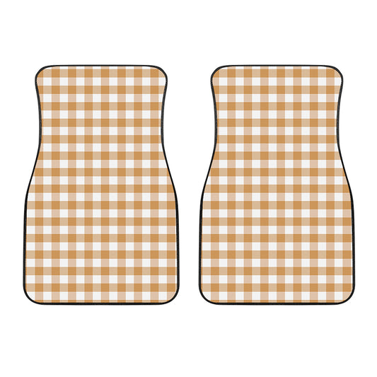 Brown And White Gingham Pattern Print Front Car Floor Mats