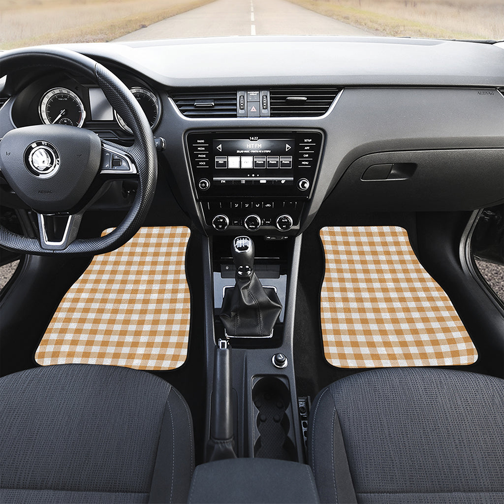 Brown And White Gingham Pattern Print Front Car Floor Mats