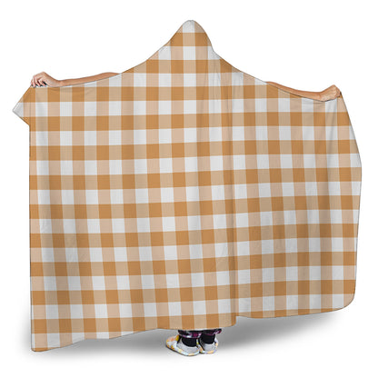 Brown And White Gingham Pattern Print Hooded Blanket
