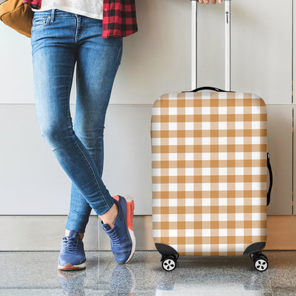 Brown And White Gingham Pattern Print Luggage Cover