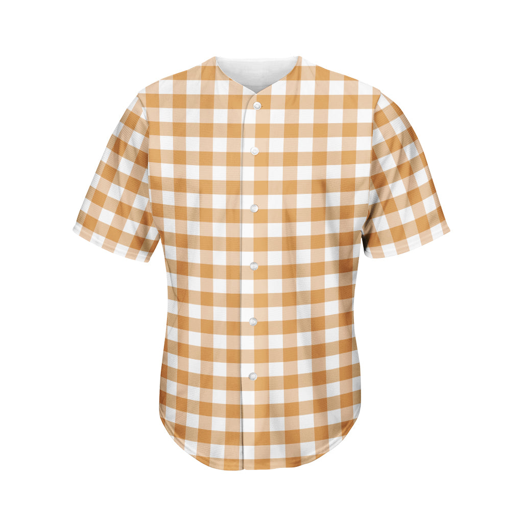 Brown And White Gingham Pattern Print Men's Baseball Jersey