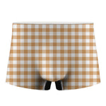 Brown And White Gingham Pattern Print Men's Boxer Briefs