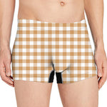 Brown And White Gingham Pattern Print Men's Boxer Briefs