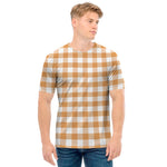 Brown And White Gingham Pattern Print Men's T-Shirt