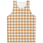 Brown And White Gingham Pattern Print Men's Tank Top