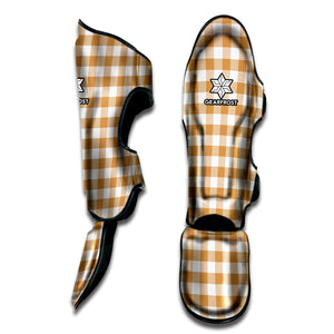 Brown And White Gingham Pattern Print Muay Thai Shin Guard