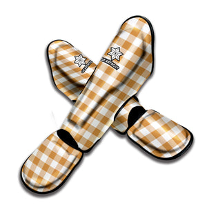 Brown And White Gingham Pattern Print Muay Thai Shin Guard