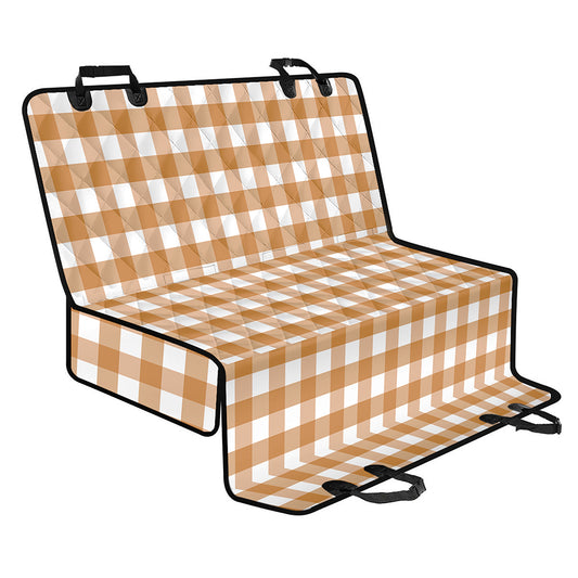 Brown And White Gingham Pattern Print Pet Car Back Seat Cover