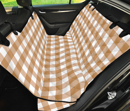 Brown And White Gingham Pattern Print Pet Car Back Seat Cover