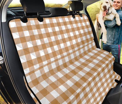 Brown And White Gingham Pattern Print Pet Car Back Seat Cover