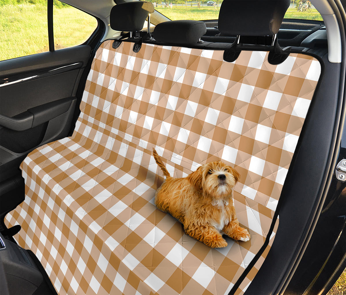 Brown And White Gingham Pattern Print Pet Car Back Seat Cover