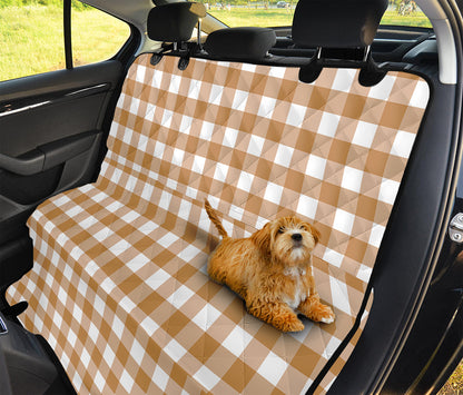 Brown And White Gingham Pattern Print Pet Car Back Seat Cover