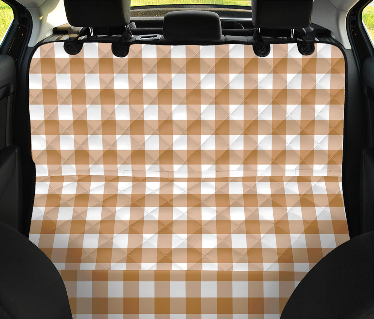 Brown And White Gingham Pattern Print Pet Car Back Seat Cover