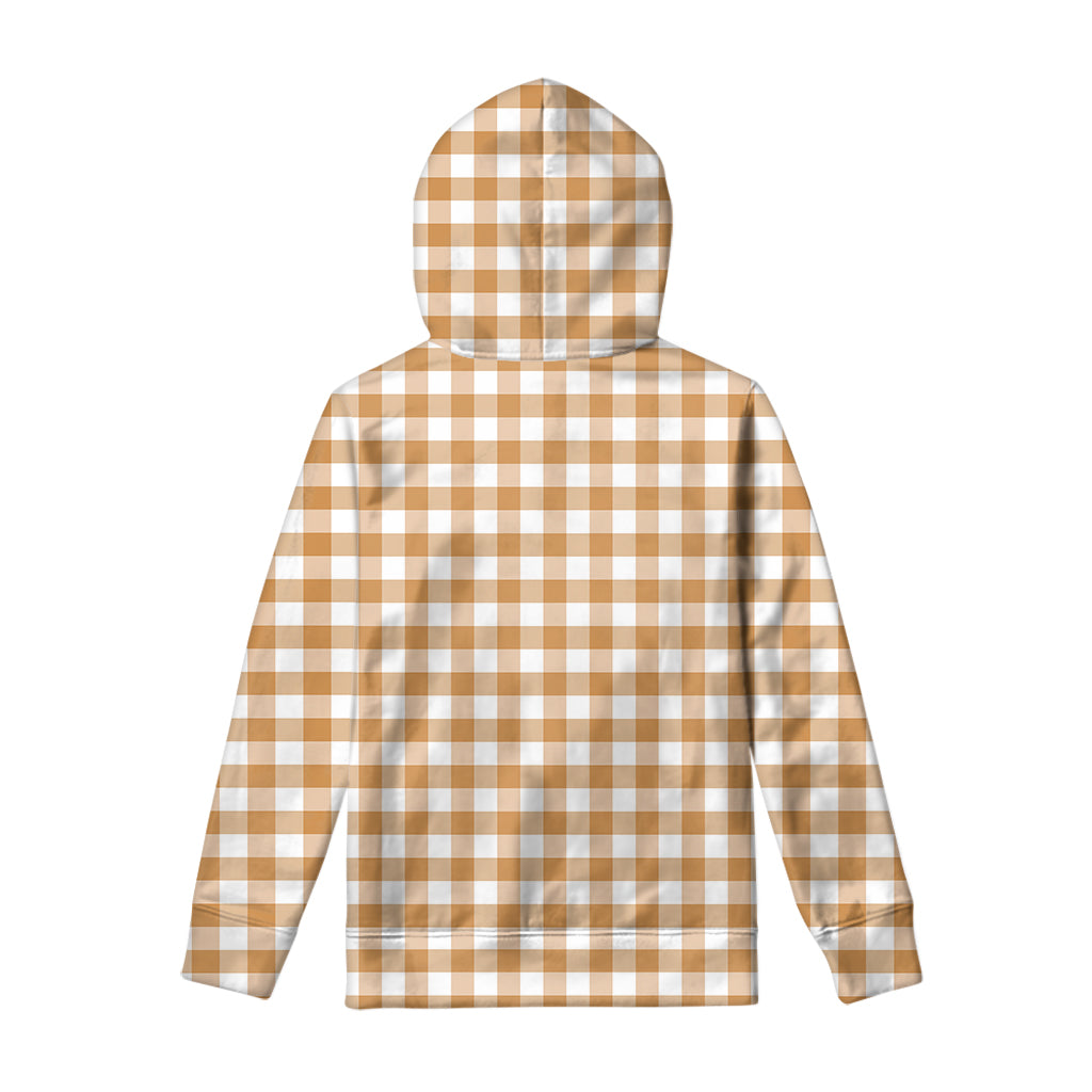 Brown And White Gingham Pattern Print Pullover Hoodie
