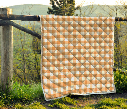 Brown And White Gingham Pattern Print Quilt