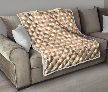 Brown And White Gingham Pattern Print Quilt