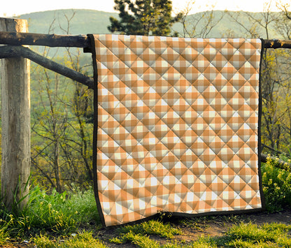 Brown And White Gingham Pattern Print Quilt