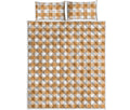 Brown And White Gingham Pattern Print Quilt Bed Set