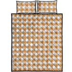Brown And White Gingham Pattern Print Quilt Bed Set