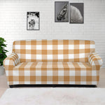Brown And White Gingham Pattern Print Sofa Cover