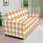 Brown And White Gingham Pattern Print Sofa Cover