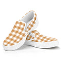 Brown And White Gingham Pattern Print White Slip On Sneakers