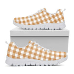 Brown And White Gingham Pattern Print White Sneakers