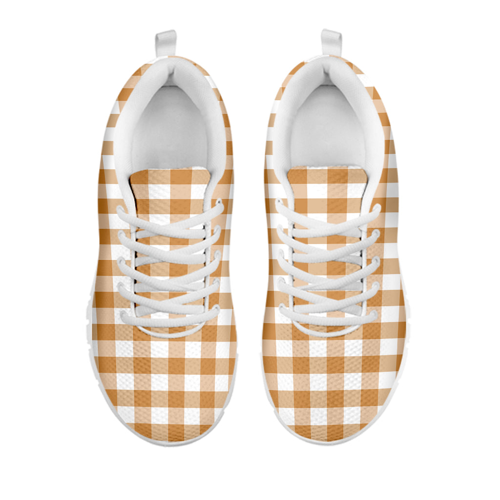 Brown And White Gingham Pattern Print White Sneakers