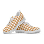 Brown And White Gingham Pattern Print White Sneakers