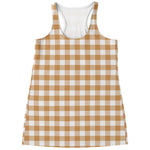 Brown And White Gingham Pattern Print Women's Racerback Tank Top