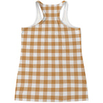 Brown And White Gingham Pattern Print Women's Racerback Tank Top