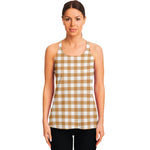 Brown And White Gingham Pattern Print Women's Racerback Tank Top