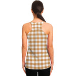 Brown And White Gingham Pattern Print Women's Racerback Tank Top