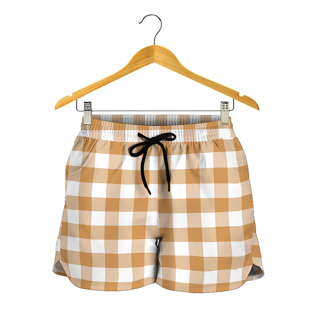 Brown And White Gingham Pattern Print Women's Shorts