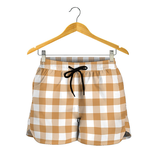 Brown And White Gingham Pattern Print Women's Shorts