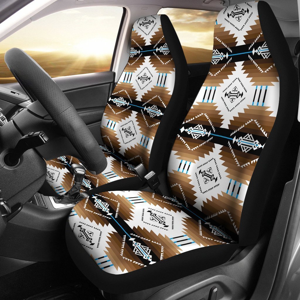 Brown And White Native Aztec Universal Fit Car Seat Covers GearFrost